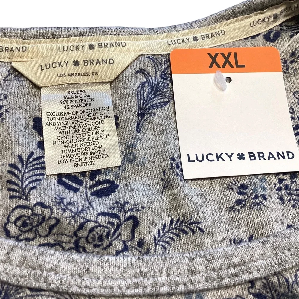 Lucky Brand Womens XXL Pajama Set Grey Blue Floral Short Sleeve Soft Lounge NEW‎